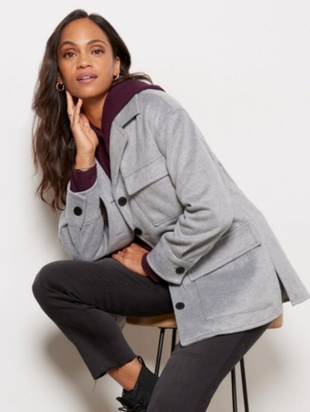 Sanctuary Fisher Car Coat Jacket Gray Button Up Pockets NWOT Size Small